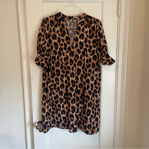 QACOHU Leopard Print Ruffle V-Neck Dress - size XL - Picture 7 of 7